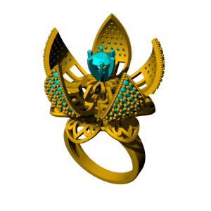 Flower Bloom Diamond Ring CAD Design 3D Jewelry Model